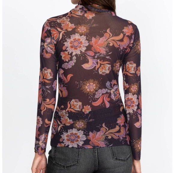Johnny Was Jade Harmonia Floral-Print Mesh Mock Neck Top S - Picture 2 of 7